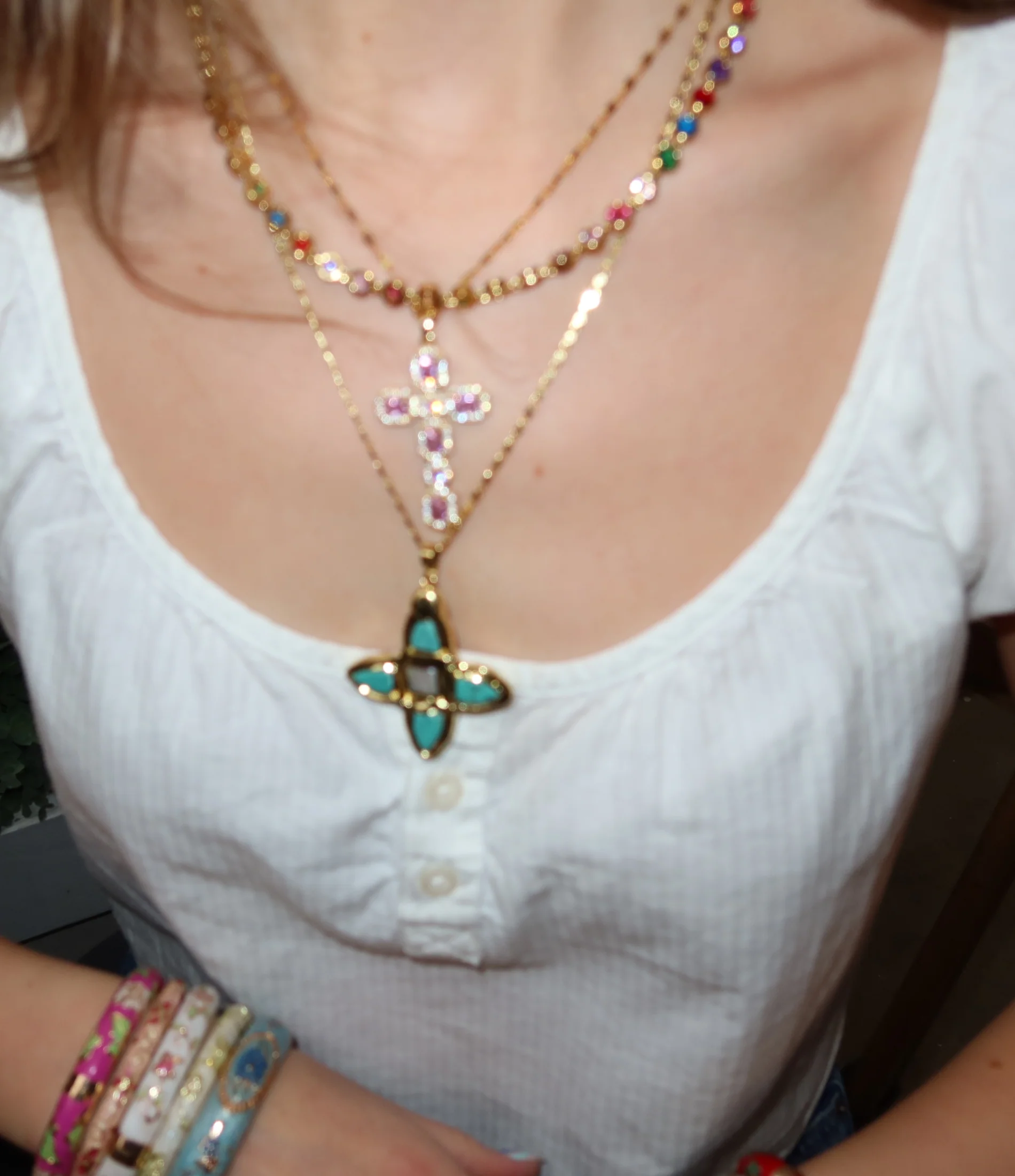AMARA CROSS NECKLACE IN PINK - Image 4